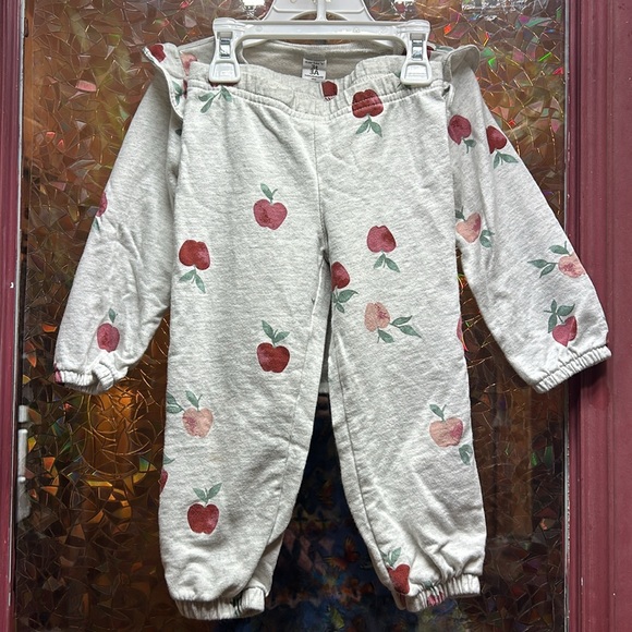 Girls Carter’s 3A Sweatsuit Loungewear Pajamas Twin Set Apple Print Comfy Kids - Picture 4 of 6